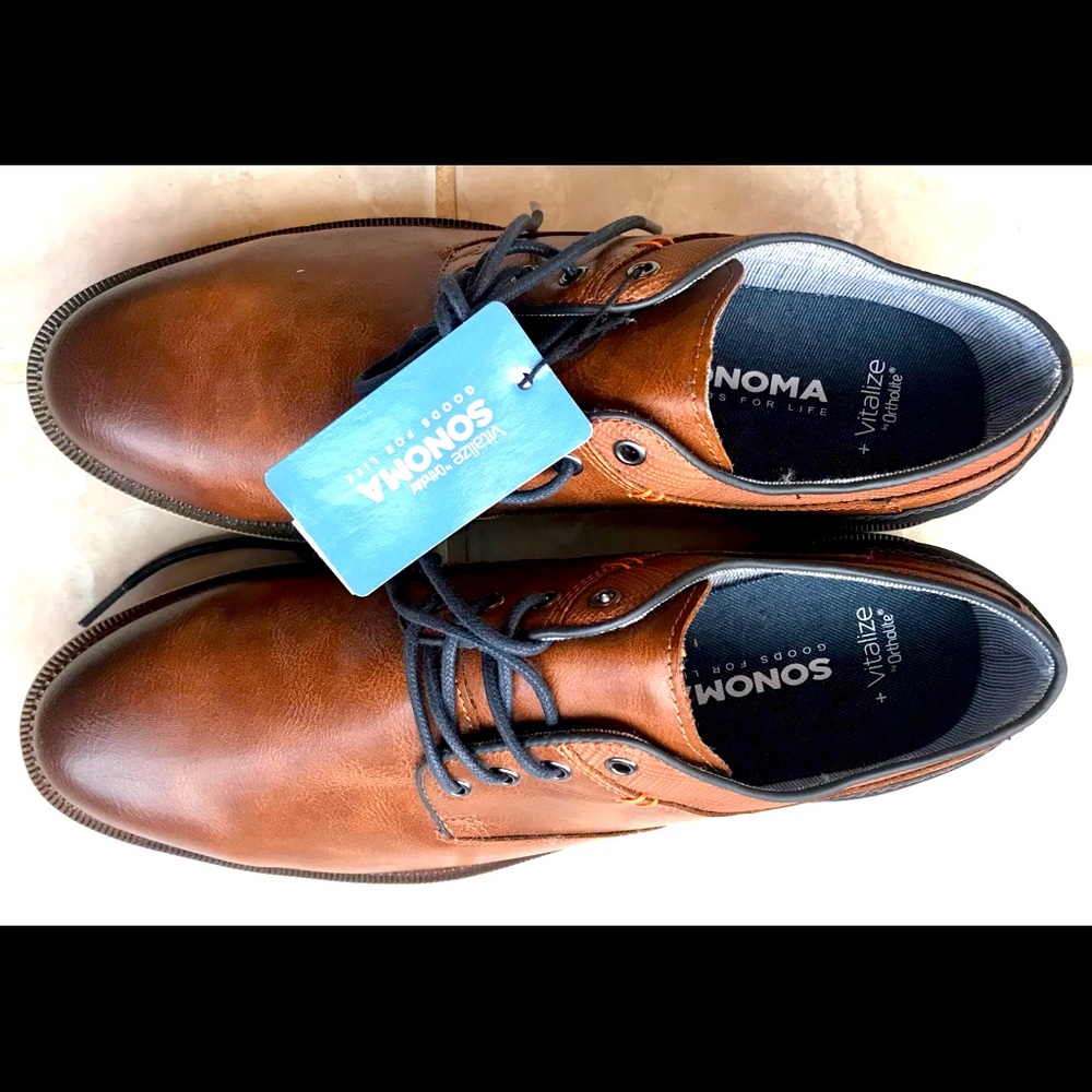 NEW Sonoma Vitalize Ortholite Mens Size 10 W Wide Casual Dress Shoes Cognac Navy